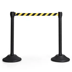 2 Pcs Stanchion Post Crowd Control Barriers Queue Pole w/Retractable Belt-Yellow