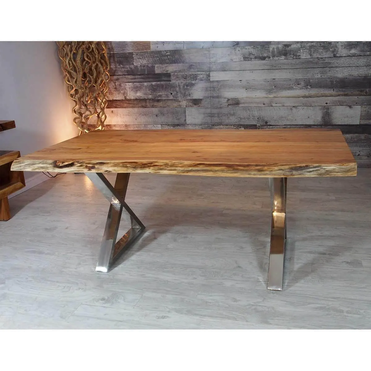 84" Live Edge Acacia Dining Table - Available in 8 Leg Styles