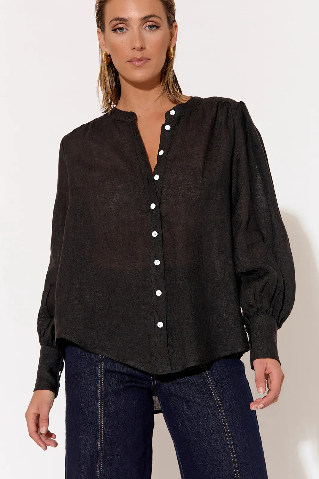 Anya Contrast Button Shirt (Black)