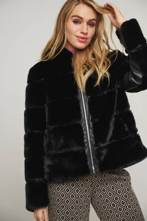 Aza black short faux fur jacket with hood