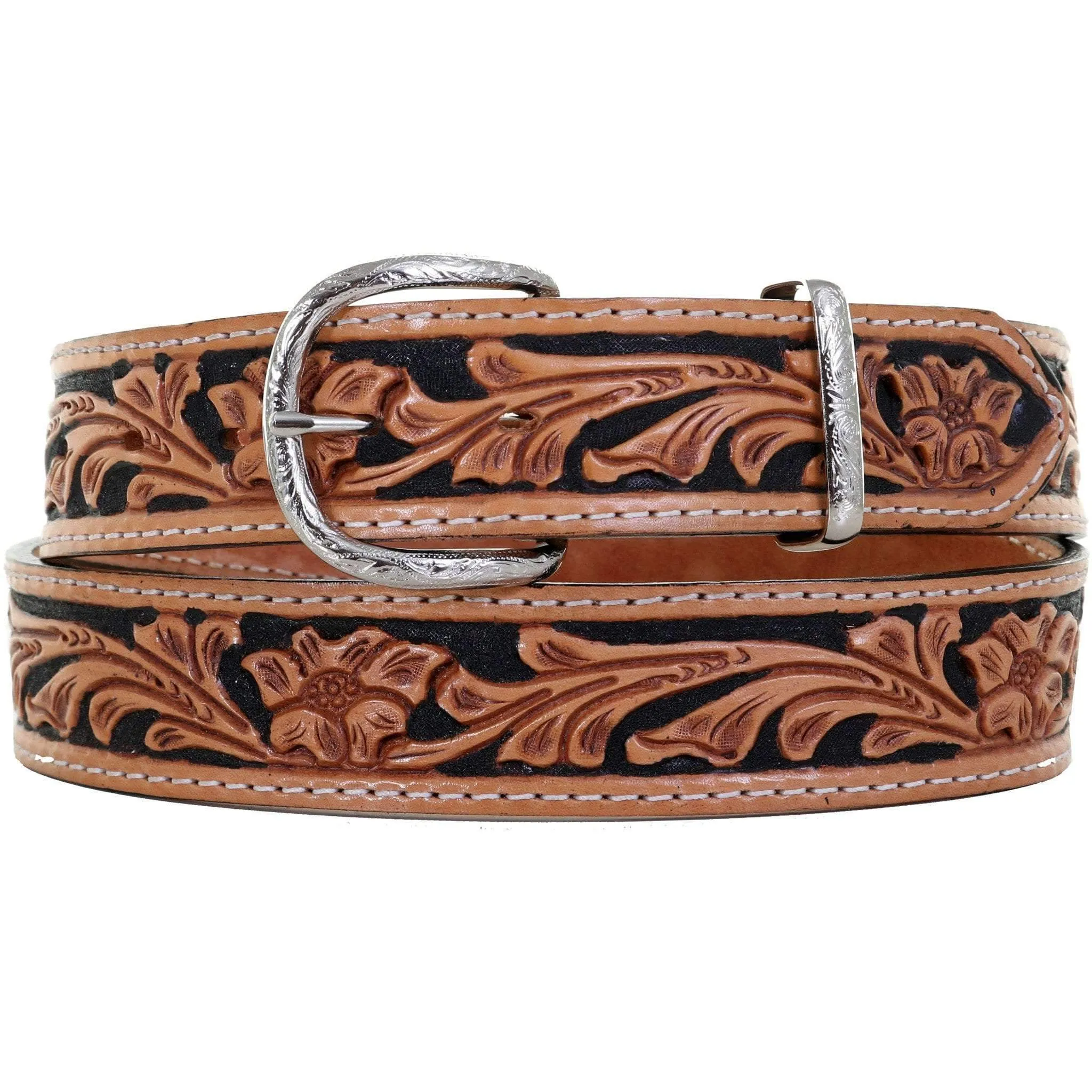 B1028A - Natural Floral Tooled Belt