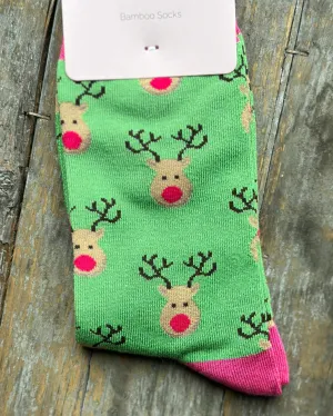 Bamboo Socks - Reindeer Green