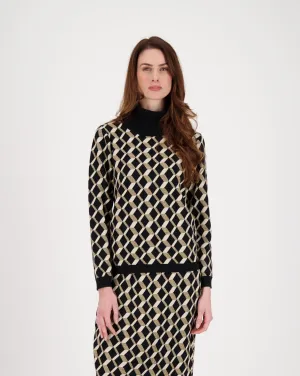 Chevron Jacquard Jersey Turtle Neck