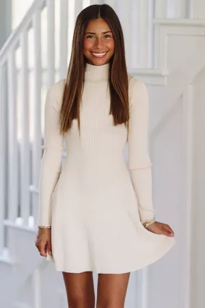 Cozy In Knit Sweater Mini Dress - Cream