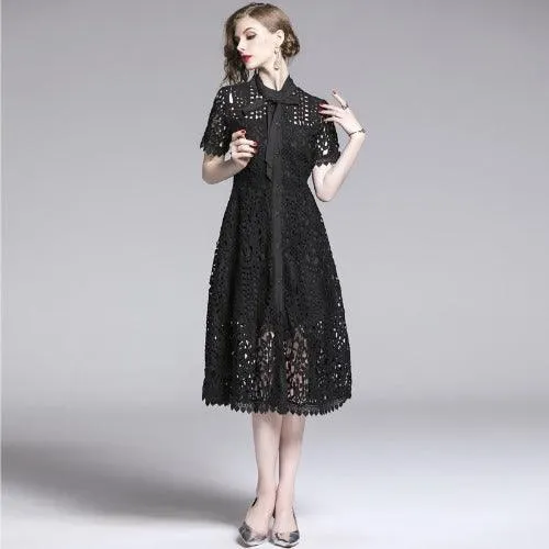 French Retro Ladies Hollow Water-soluble Dress