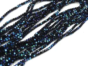 Glass beads 3x3.5mm faceted rondelle, Solid black with half coat AB | 玻璃珠, 3x3.5mm, 切面扁珠, 實黑色 半鍍AB