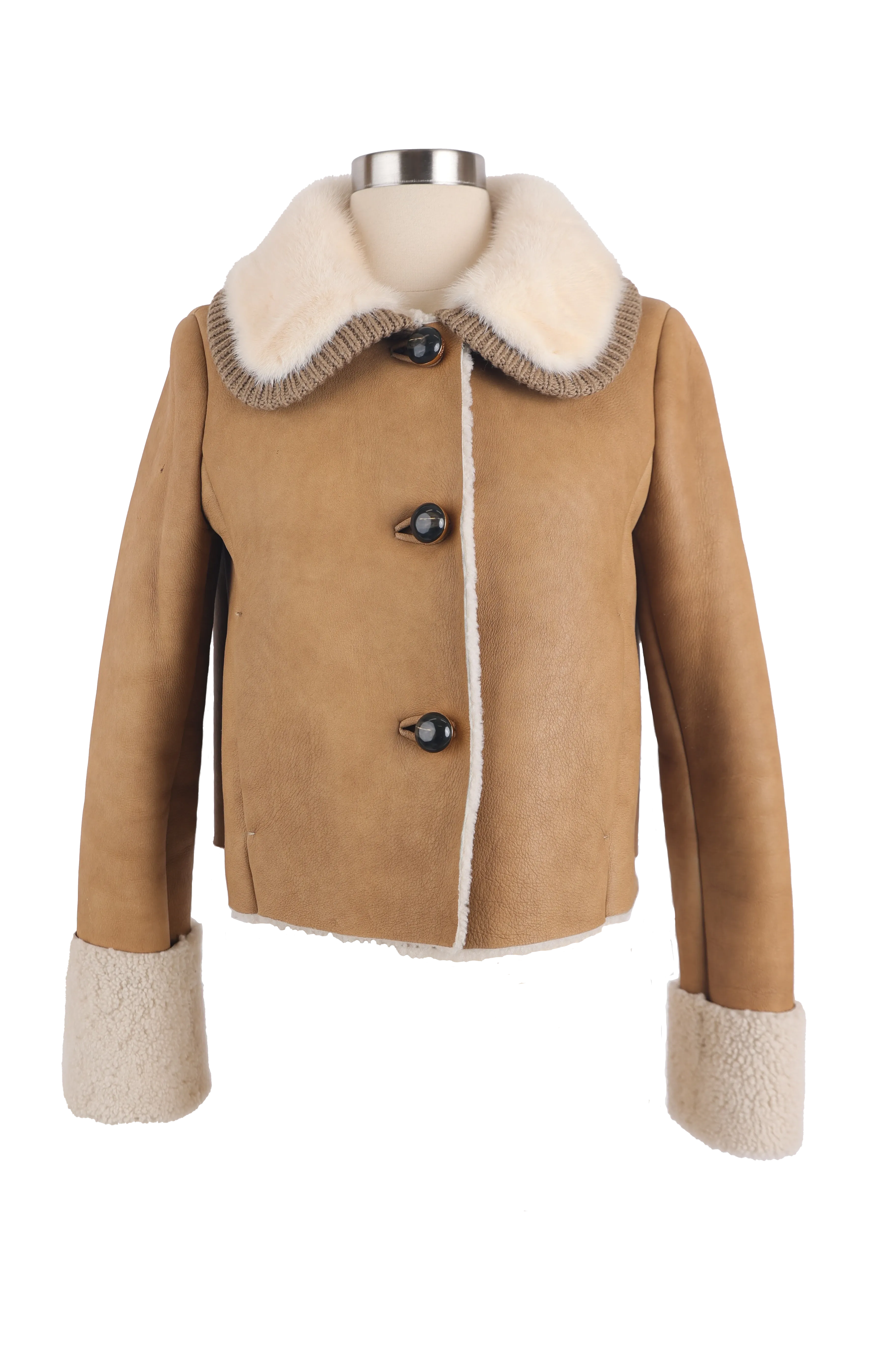 Leather Shearling Jacket W/ Mink Fur Collar