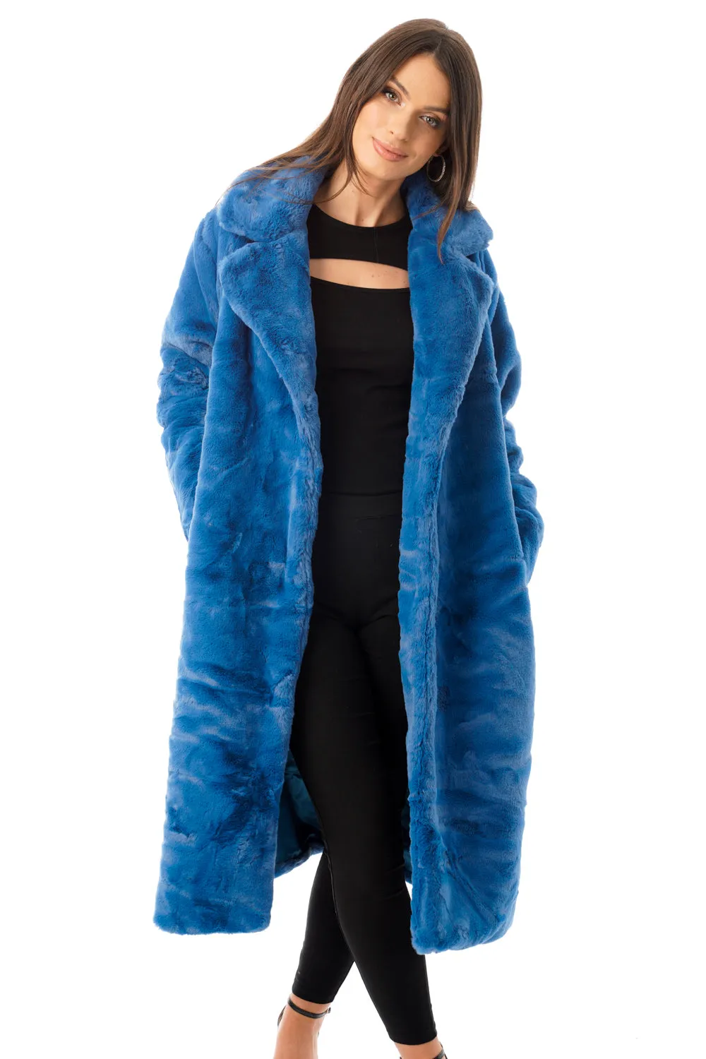 Longline Faux Fur Coat with Belt