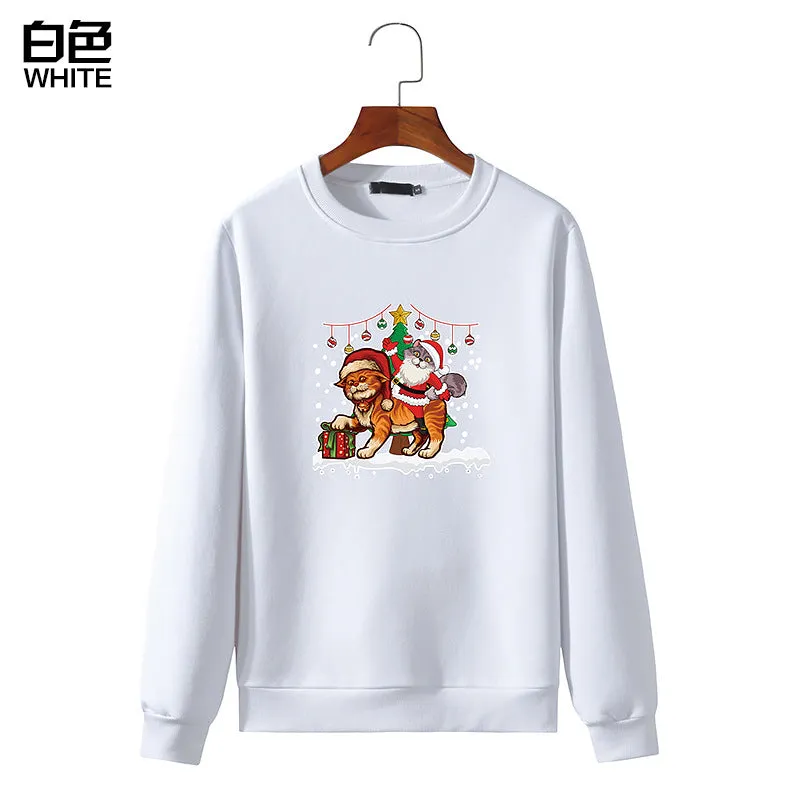 Men's Christmas Cat Print Round Neck Long Sleeve Sweatshirt