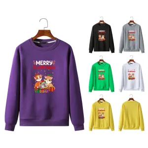 Men's Christmas Cat Print Round Neck Long Sleeve Sweatshirt