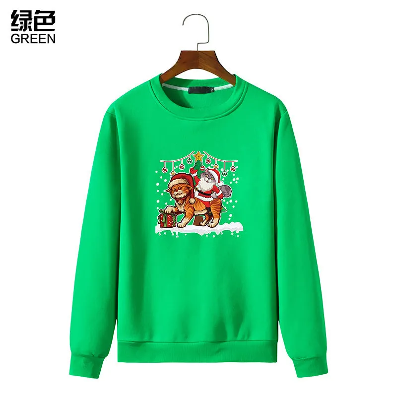 Men's Christmas Cat Print Round Neck Long Sleeve Sweatshirt