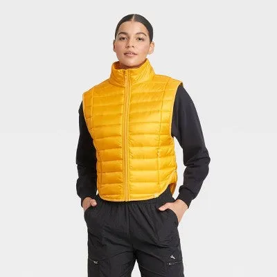 New - Women's Zipper Quilted Relaxed Puffer Vest Poplin Lightweight Stand Up Collar