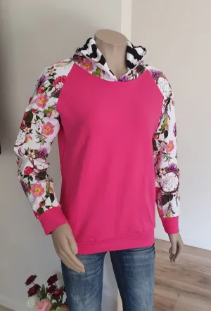 Pink  Floral Stripe Hoody