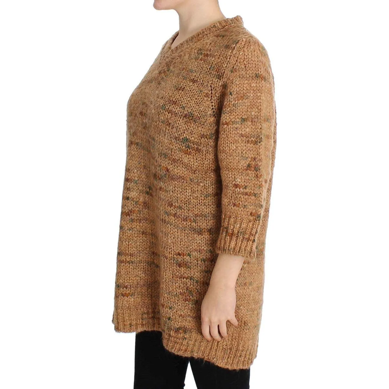 PINK MEMORIES Chic Brown Oversize Knitted V-Neck Sweater