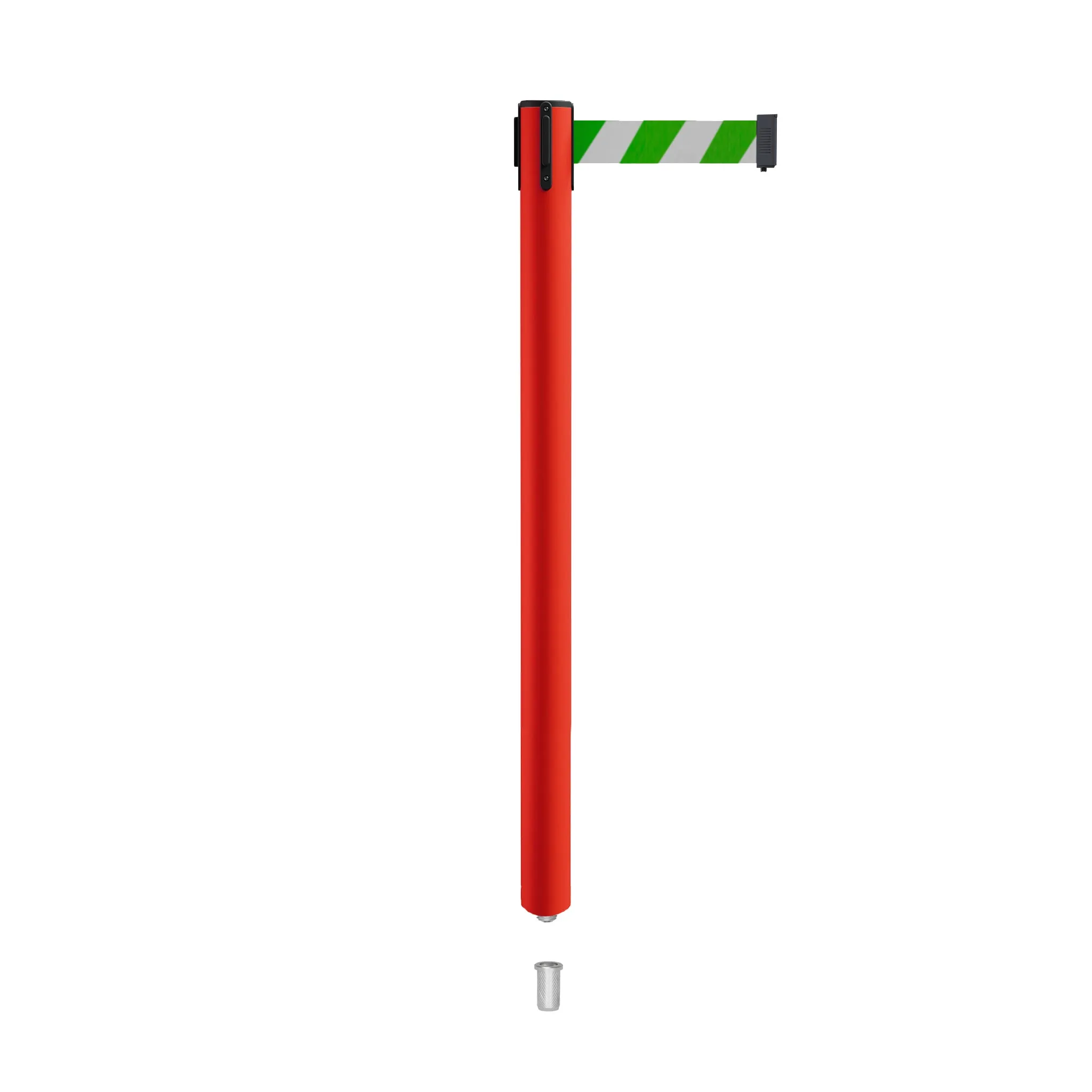 Retractable Belt Barrier Stanchion, Mini Socket Base, Red Post, 13 ft Belt - Montour Line MSX630SK