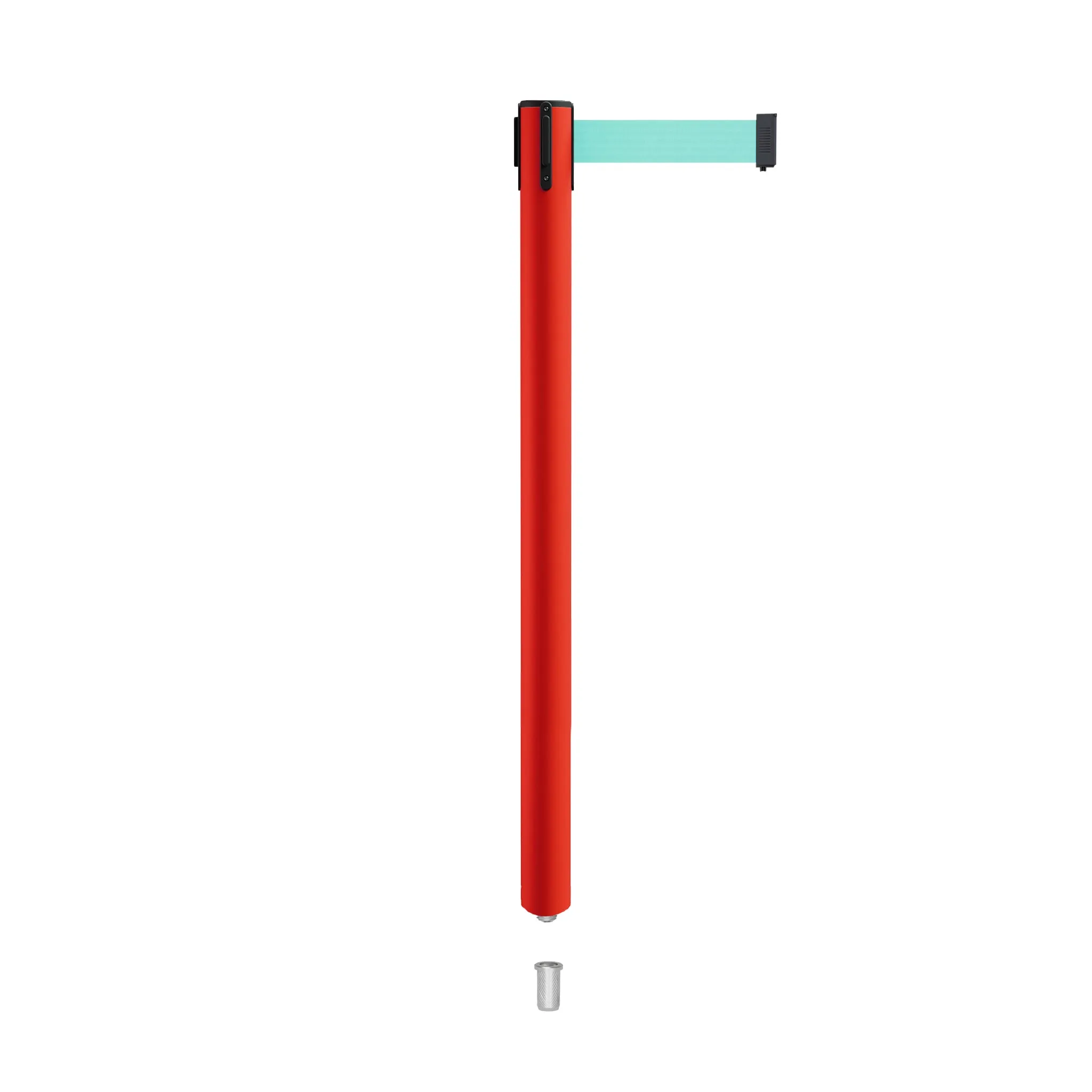 Retractable Belt Barrier Stanchion, Mini Socket Base, Red Post, 13 ft Belt - Montour Line MSX630SK