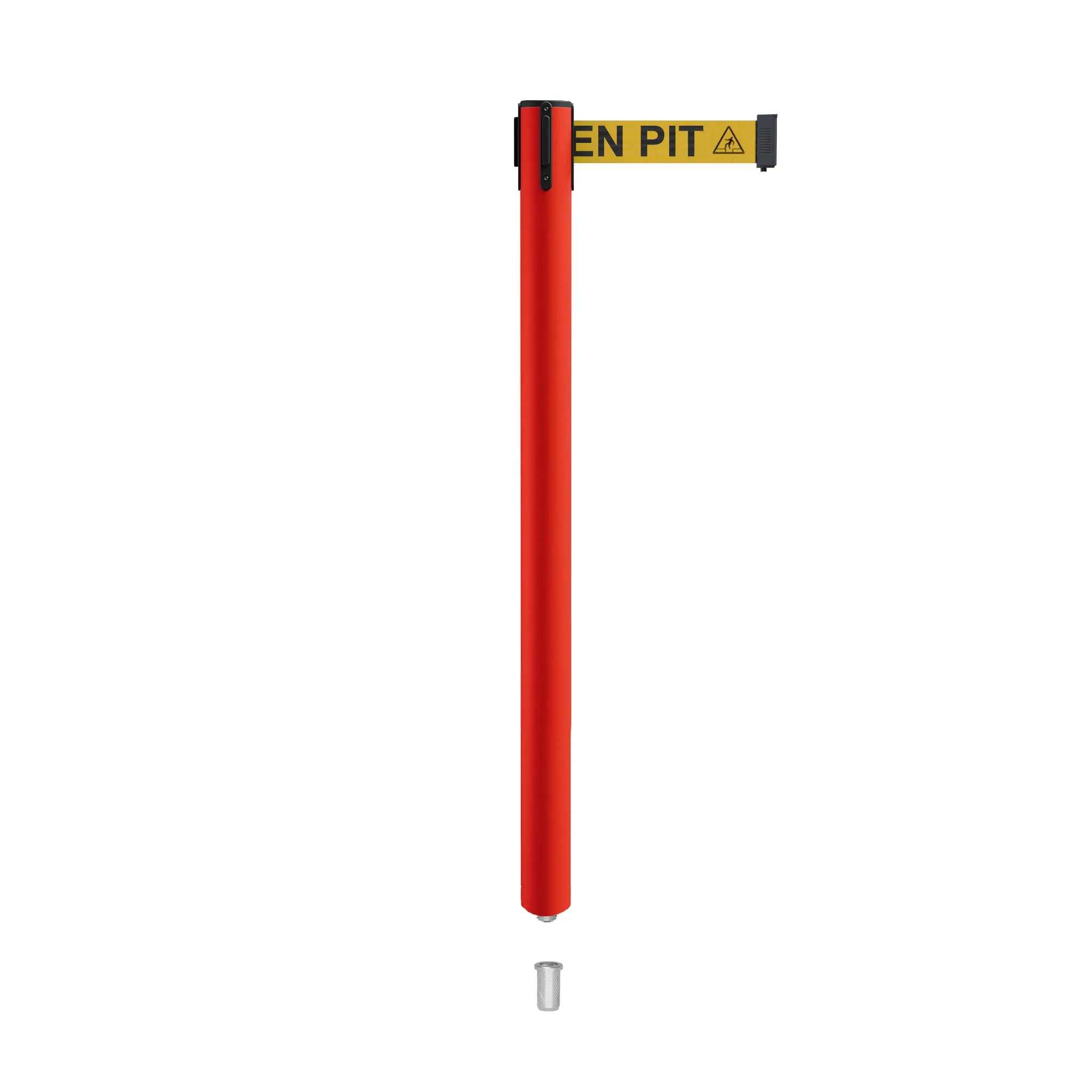 Retractable Belt Barrier Stanchion, Mini Socket Base, Red Post, 13 ft Belt - Montour Line MSX630SK