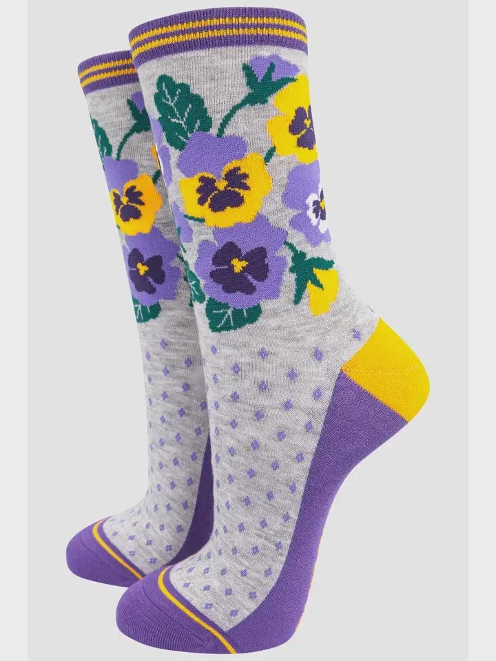 Sock Talk Bamboo Socks Pansy Print