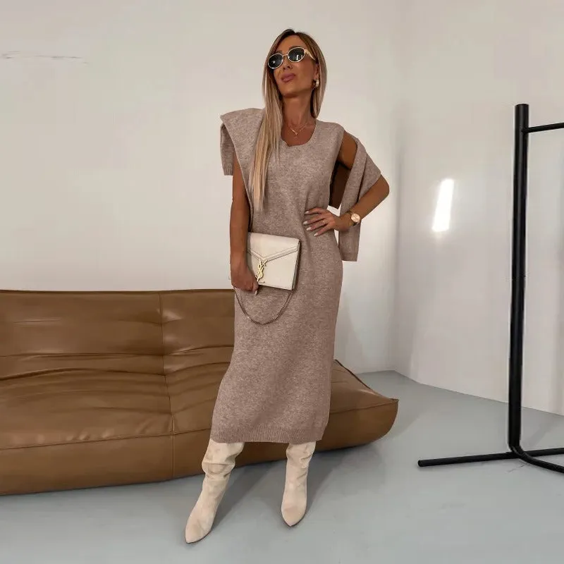 Warm & Cozy Autumn/Winter Knitted High Neck Long Sleeve Two Piece Sweater Dress