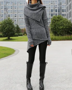 Womens Asymmetrical Pullover Sweater/Tunic Top for Leggings/Knit Tunic top/ Long Sleeve Top(Y1653)