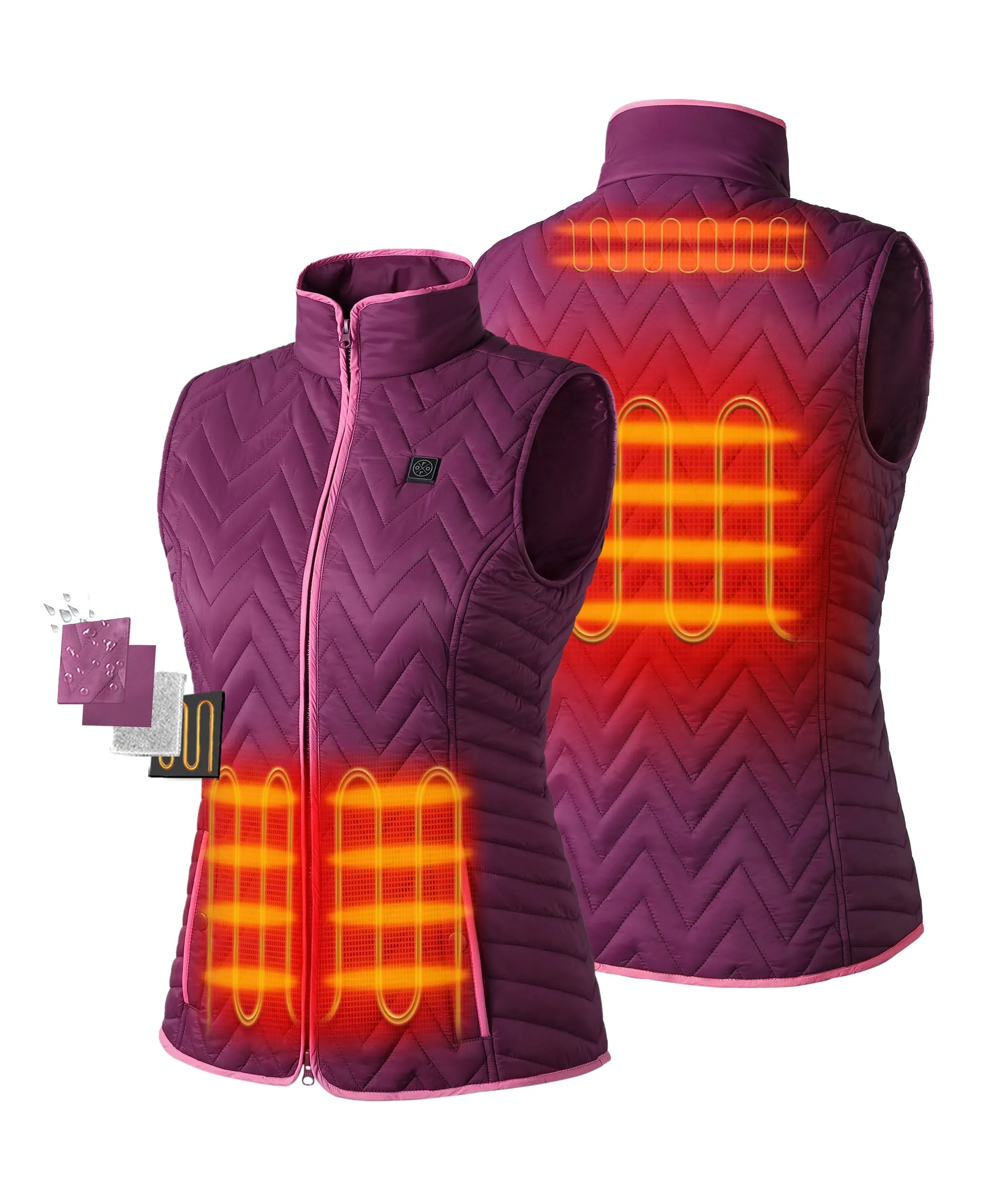 Women's Heated Chevron Quilted Vest - Black / Purple