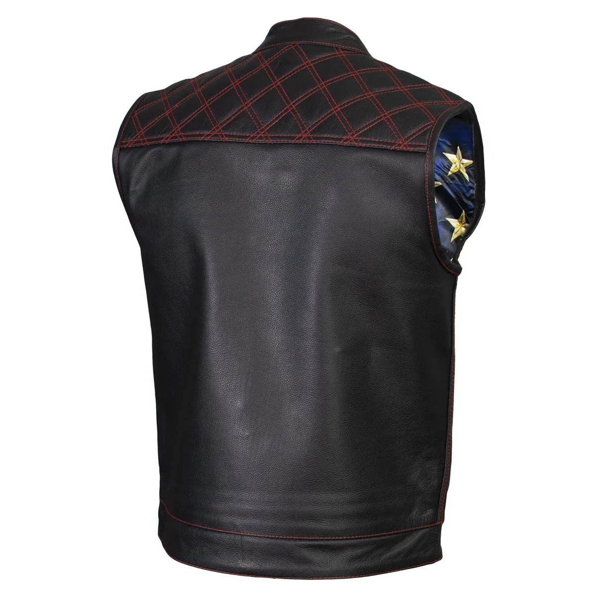 Xelement ‘Gold Series’ XS13002 Men's 'Stars and Stripes’ Black Leather MC Vest with USA Flag Liner